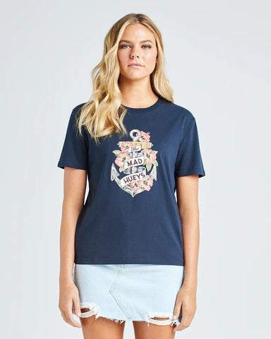 The Mad Hueys Hibiscus Anchor Womens SS Tee - Navy