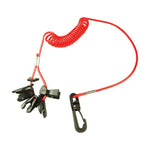 Universal kill switch key set with 7 plastic keys and coiled lanyard

Kill switch key set fits Johnson, Evinrude, Mercury, Yamaha, Suzuki, Tohatsu, Honda

Coiled safety lanyard with swivel snap hook and stainless steel crimps

Emergency cut-off switch key set in hang-sell packaging

Seven kill switch keys with corrosion-resistant pigtail lanyard