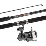 A spinning fishing rod and matching spinning reel set on a plain white background. The rod is black with silver metal accents and red/orange 'RED BONE' branding, and the reel is black and silver with the same branding.