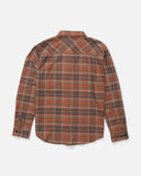 Back view of the Salty Crew Fathom LS Tech Flannel in Russet showing the classic long sleeve plaid design
