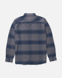Back view of the Salty Crew Daybreak Flannel in Midnight Navy showing the long sleeve plaid design.