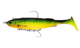 Maniax Paddle Tail swimbait lure in 6-inch and 8-inch sizes with lifelike wobble action and BKK hooks, built from Titan-RX Elastomer for targeting barramundi and jewfish.