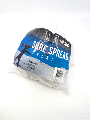 Ezy-Cast Mono 8ft cast net with 1-inch mesh showing double-roped lead weights and reinforced bottom pocket for easy casting.