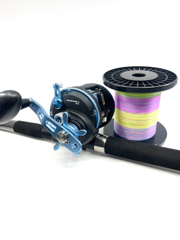 Penn Warfare II 591OH 30LW Overhead Combo with rod and reel pre-spooled with braid

Close-up of Penn Warfare II 30 Level Wind reel with HT-100 drag system

Offshore fishing combo targeting snapper, kingfish, and tuna