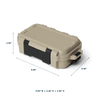 YETI GoBox 1 small gear case in tan, shown open with the lid raised, revealing a black interior, removable tray placed beside it, and an EVA-lined lid for organizing and protecting small essentials against water and impact.