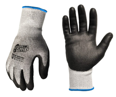 Gorilla Grip A5 Cut Gloves with patented grip coating, ANSI Level 5 cut resistance, and moisture-wicking palm — perfect for fishing, filleting, and workshop use.