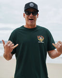Pine green Liquid Confidence short sleeve t-shirt with bold front and back graphic prints, regular fit, crew neckline, casual coastal style