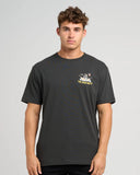 Vintage black Sinkin Tins short sleeve t-shirt with bold graphic print on front and back, regular fit, crew neckline, casual coastal style