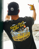 Vintage black Sinkin Tins short sleeve t-shirt with bold graphic print on front and back, regular fit, crew neckline, casual coastal style