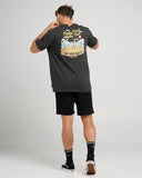 Vintage black Sinkin Tins short sleeve t-shirt with bold graphic print on front and back, regular fit, crew neckline, casual coastal style