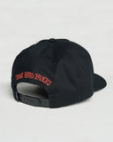 Black twill snapback cap with embroidered Ship For Brains graphic, structured crown, flat brim, and adjustable snapback closure for a classic fit
