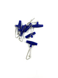 Medium blue Saltatrix Easy Rig running sinker clips with stainless steel snap clips on a white background