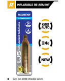 Response inflatable PFD re-arm kits with CO2 replacement cylinders for inflatable life jackets