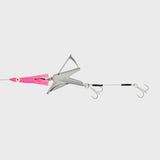Medium Reaper Rig with pink skirt, stainless-steel leader and treble hooks for trolling dead bait.