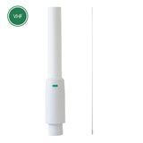 Oricom MDW18V 1.8 m white VHF marine antenna whip with fibreglass radome and colour‑coded base connector for marine radio communication