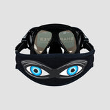 Shark Eyes Mask Strap Cover for scuba diving, snorkelling and spearfishing, featuring a shark deterrent design for ocean safety awareness.