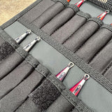 Close-up of Scout Series Micro Jig Pouch Attachment showing organised micro jig storage
