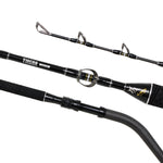 Shimano Tiagra Hyper game fishing rod – stand-up model with carbon butt

Shimano Tiagra Hyper chair rod with AFTCO uni-butt and roller guides

Shimano Tiagra Hyper rod close-up of Pac Bay reel seat

Shimano Tiagra Hyper rod range lineup for offshore fishing