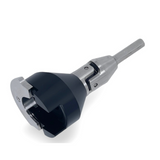 Swordrill fishing reel drill attachment with 3/8” hex shaft, stainless steel universal joint, and anodized alloy reel coupling head for offshore reels.