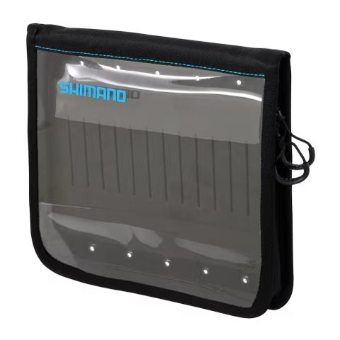Shimano Egi Case holding up to 12 squid jigs with clear shell design

Durable Shimano squid jig case with EVA groove pad interior

Egi fishing jig case with drainage points and non-corrosive zips