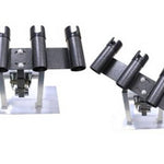 Wilson Black Adjustable Bull Bar Rod Holder – Australian made fishing rod carrier with 4 holders

Height adjustable and swivel action bull bar rod rack in hammer-tone black

Close-up of Wilson bull bar rod holder quick-release pin and stainless steel bolts

Fishing rod holder with rubber protection caps for safe rod transport

Wilson rod holder mounted on bull bar with 2-inch U-bolts