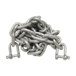 6mm x 2m galvanised chain with two D shackles – pre-cut length

8mm x 2m galvanised chain hot-dipped with shackles included

Galvanised steel chain with D shackles for marine and outdoor use