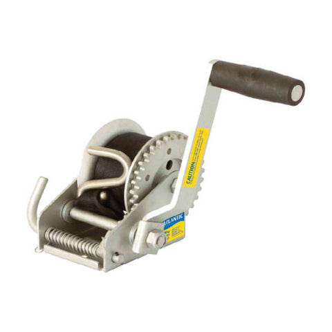 Atlantic Cadet 300kg manual winch with webbing and stainless steel S hook

Atlantic Cadet winch 3:1 gear ratio with removable handle

Compact corrosion-resistant boat trailer winch – Atlantic Cadet 300kg