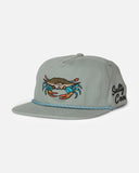Salty Crew Coastal Snapback Cap in Iceberg with embroidered front artwork and a light-coloured five-panel cotton canvas design.