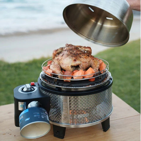 COBB portable oven setup with roast rack and dome lid