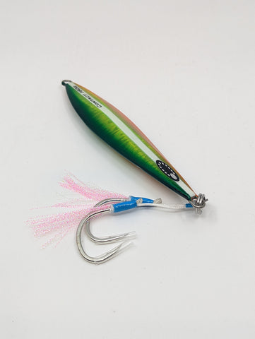 Oceans Legacy Hybrid Contact Jig in UV-reactive finish with assist hooks pre-rigged