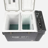 Engel COMBI MT-V80C 75 L Twin Door Fridge Freezer with reversible doors, dual compartments, and Sawafuji Swing Motor for off-grid adventures.