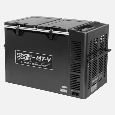 Engel COMBI MT-V80C 75 L Twin Door Fridge Freezer with reversible doors, dual compartments, and Sawafuji Swing Motor for off-grid adventures.