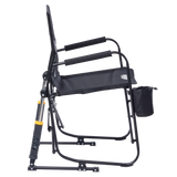 GCI Outdoor Freestyle Rocker Elite folding camping chair with mesh backrest, padded armrests, beverage holder and rocking frame.