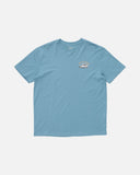 Close-up of the Salty Crew Get Ready Premium SS Tee in Pilot Blue showing the chest logo print and rib-knit crew neck.