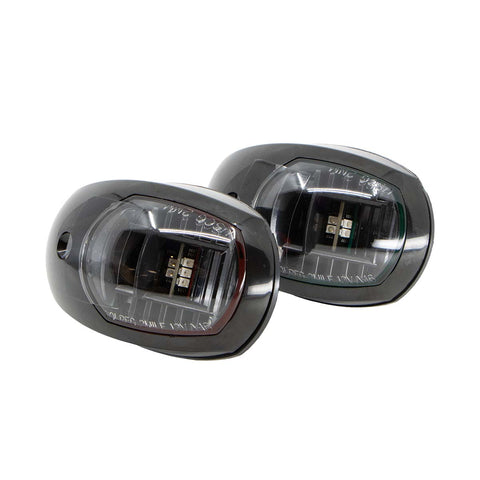Black LED bi-colour boat navigation lights, pair with contoured housing

White LED red/green navigation lights, UV stabilised, ABYC compliant

Pair of compact LED marine navigation lights with clear lens illumination