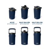 Set of YETI silo jugs in various sizes with different caps on a white background