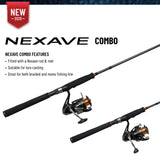 Shimano 2026 Nexave spinning rod and reel combo in multiple sizes, featuring a quality Shimano spinning reel and two-piece fishing rod for versatile lure and general fishing.