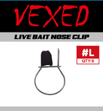 Live bait nose clip with 'Vexed' branding on a black and gray background