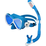 Woolamai junior snorkel set with silicone mask, tinted lenses and dry top snorkel in ocean blue 