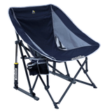 GCI Outdoor Pod Rocker camping chair with breathable mesh panels, bucket-style seat, rocking frame and carry strap.