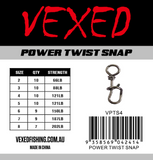 Vexed Power Twist Snap PP heavy-duty fishing terminal tackle for rigs, lures and deep-drop applications.