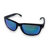 Saltatrix Shadow Series polarized sunglasses with black recycled plastic frames and green polycarbonate lens.