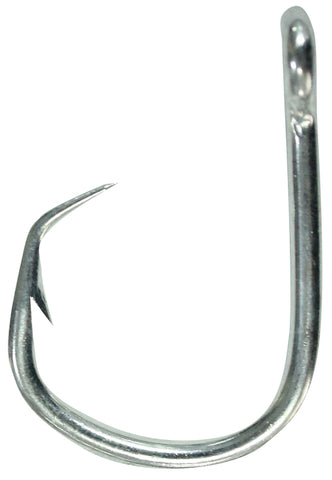 Box of 100 Mustad Tainawa Hooks Size 18 with Duratin coating and turned-in points for long-line and heavy-bait saltwater fishing.