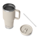 Front view of the YETI 30 oz Travel Straw Mug with handle and straw lid.