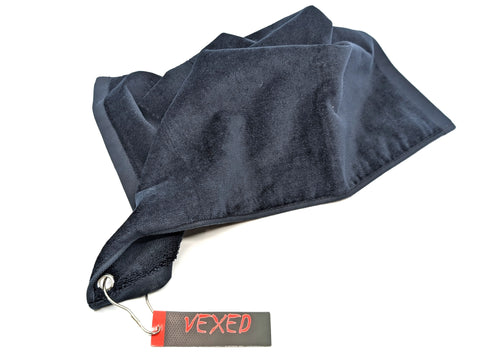 Vexed Fishing Hand Towel black – 460mm x 320mm towel with corner clip for anglers.